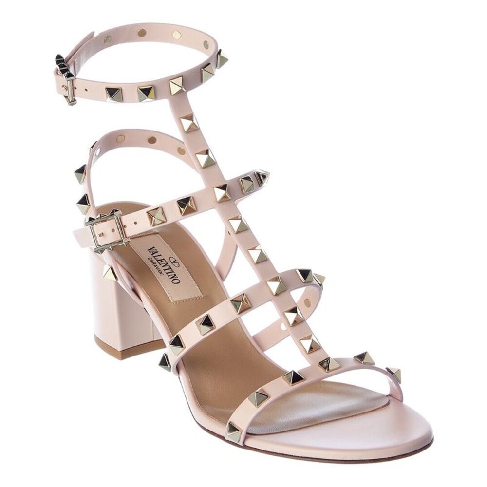 Valentino Rockstud Caged 60 Leather Ankle Strap Sandal, Pink